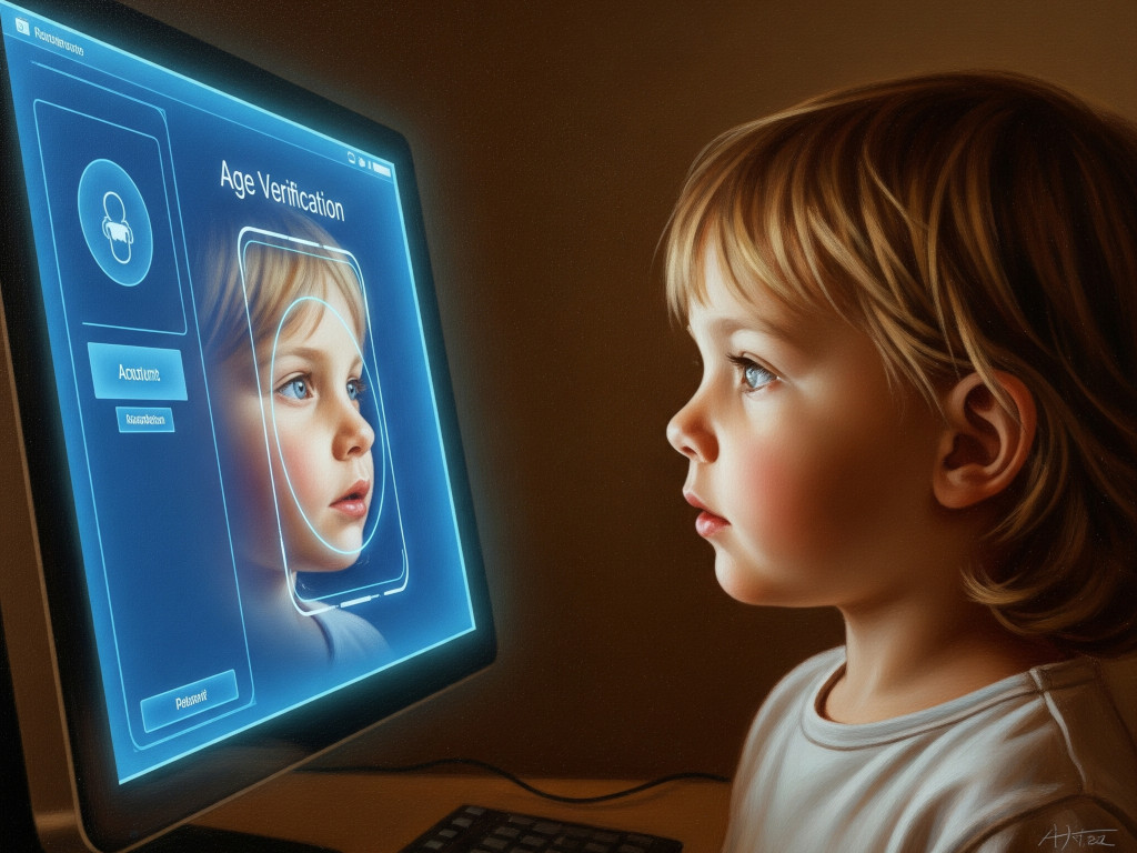 Young child getting face scanned by a computer for age verification