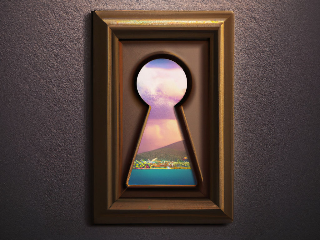 picture of clouds seen through a keyhole