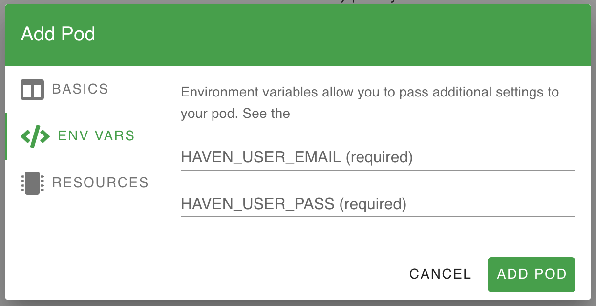 PikaPods Set Env Vars